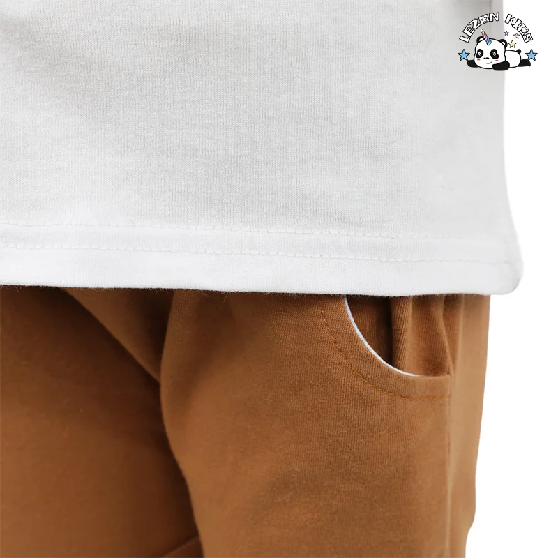 Hot Sale Summer Short Sleeve Contrast Color T Shirt Top Elastic Solid Shorts Outfits Cute Boys Set for Kids - Product Image
