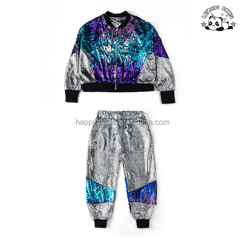 Conjunto de Dança Jazz Hip Hop com Lantejoulas para Crianças, Conjuntos de Roupas Personalizadas para Meninos