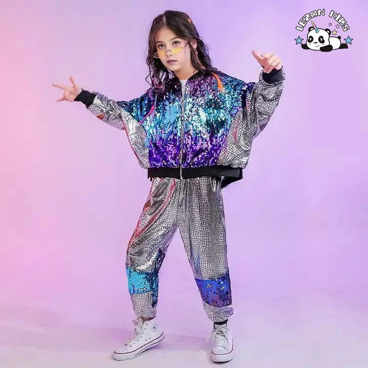 Jazz Dance Hip Hop Sequined Dance Performance Costume Kids Two Piece Sets Custom Boys Clothing Sets - Product Image