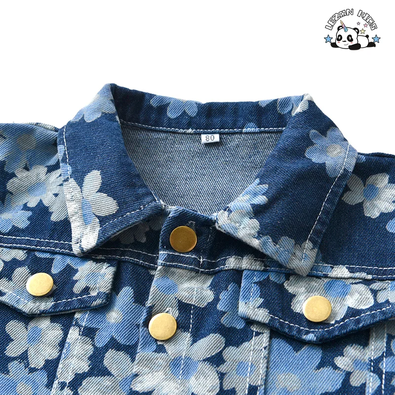 Kids Clothing Wholesale Kids Denim Jackets Flower Print Spring Autumn Boy Set - Product Image
