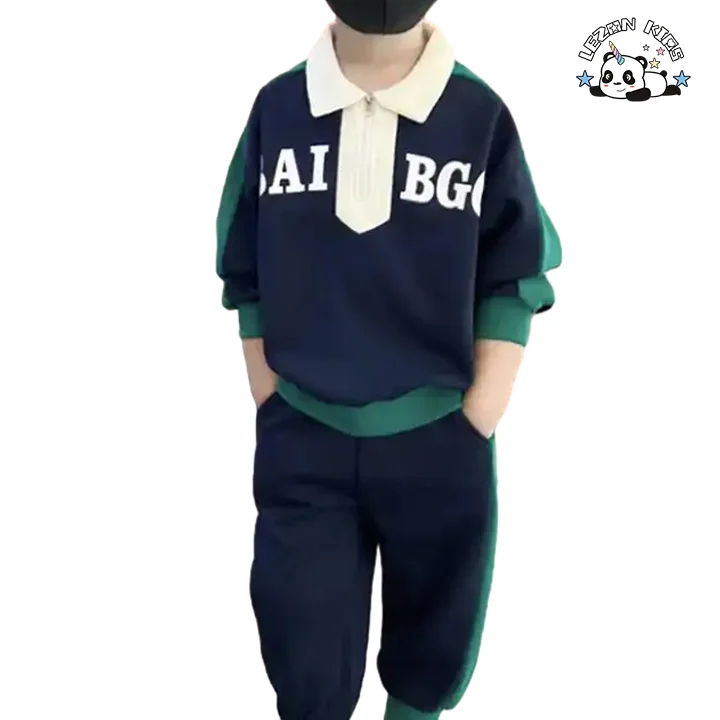 Conjunto de Roupas de Criança de Algodão com Gola Virada Feito Diretamente pela Fábrica, Conjunto de Moletom para Meninos Casuais - Product Image