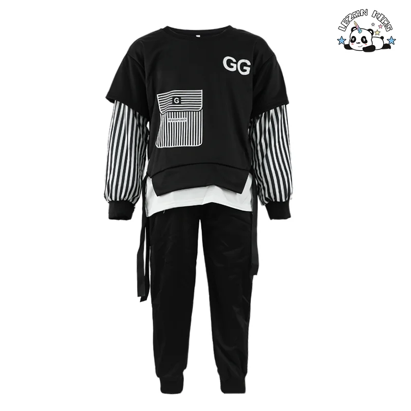 Conjunto de Roupas de Meninos com Mangas Listradas Longas e Camisa Oversize Recém-Chegado na Moda para 6 a 12 Anos