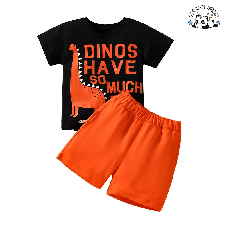 New Cartoon Printed Casual Short T-shirt Shorts Two Pieces Outside Wear Summer Boys Clothing Set