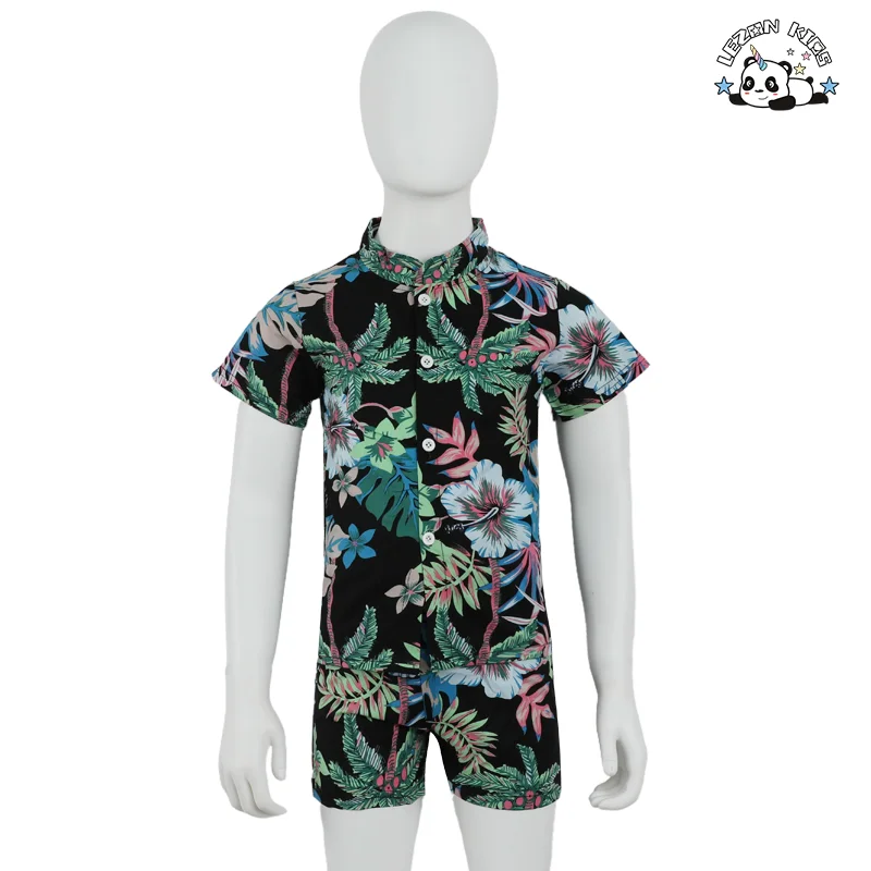 Roupas infantis novas para meninos verão 1-2-4-5 anos camisa manga curta shorts conjunto de praia de duas peças - Product Image