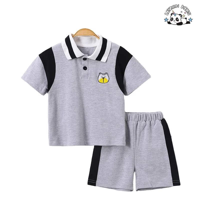 New Color Block Polo Shirt Tracksuit Sport Short Suit Two Piece Little Boy Set Clothing Sets