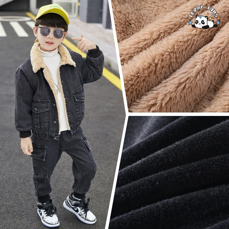New Designed Kids Clothes Boys Denim Suits Winter Outfits Boys Hooded Jeans Sets - Product Image