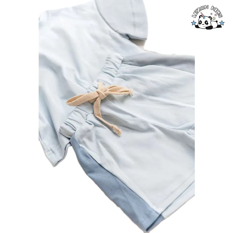 New Fashion Boy Suit Solid Color Block Boy Set Short Sleeve T Shirt Shorts 2 Piece Child Jogger Set - Product Image