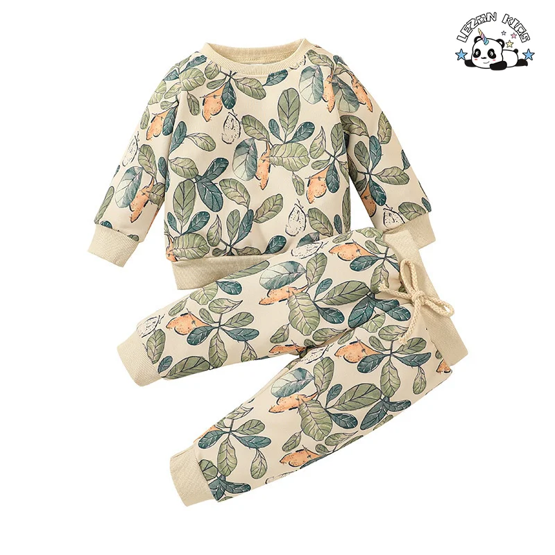 Novo Conjunto de Roupas para Meninos com Pulôver de Manga Longa Impresso de Duas Peças para Crianças de 2 a 12 Anos