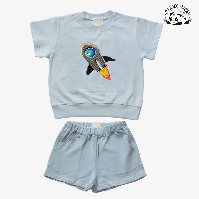 New Product Explosion T-shirt and Shorts Cool Outfit Rocket Printing Little Boys' Clothing Sets
