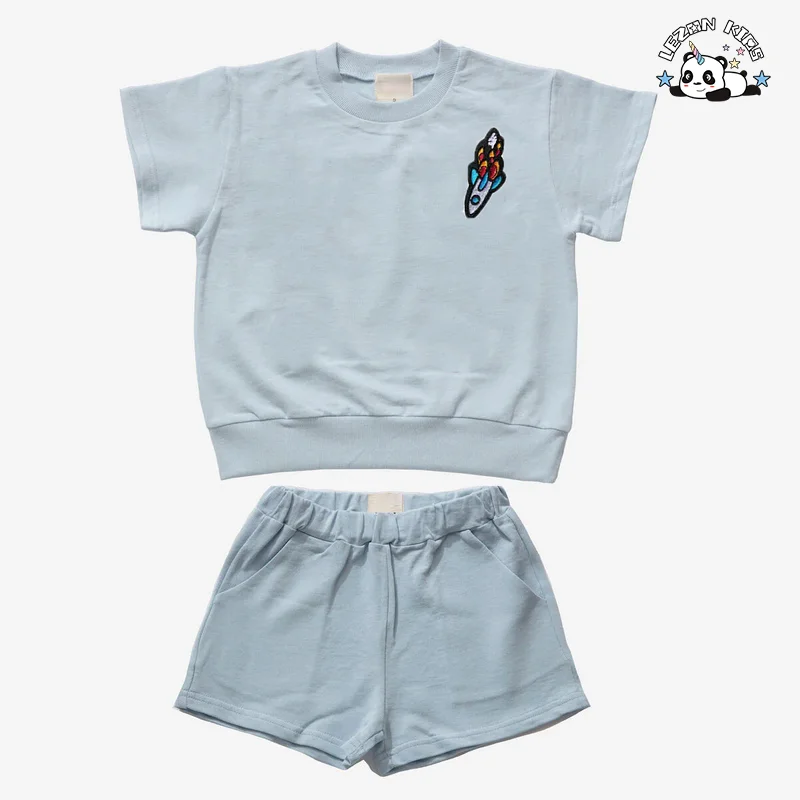 New Product Explosion T-shirt and Shorts Cool Outfit Rocket Printing Little Boys' Clothing Sets - Product Image
