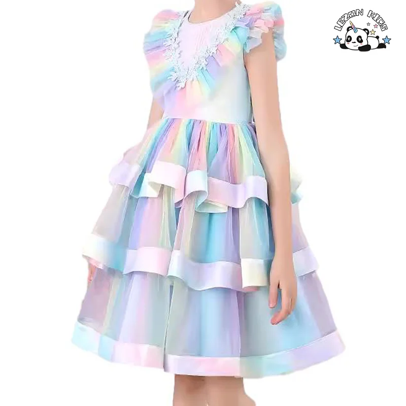 Novo Produto Explosão de Vestido Infantil de Tecido Arco-íris para Meninas Vestidos para Crianças Meninas - Product Image