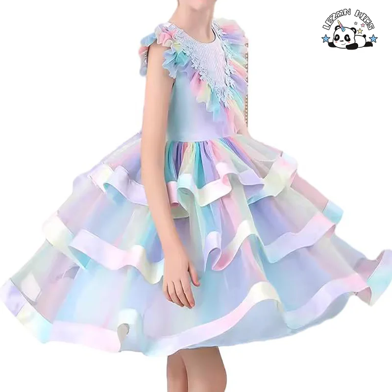 Novo Produto Explosão de Vestido Infantil de Tecido Arco-íris para Meninas Vestidos para Crianças Meninas - Product Image