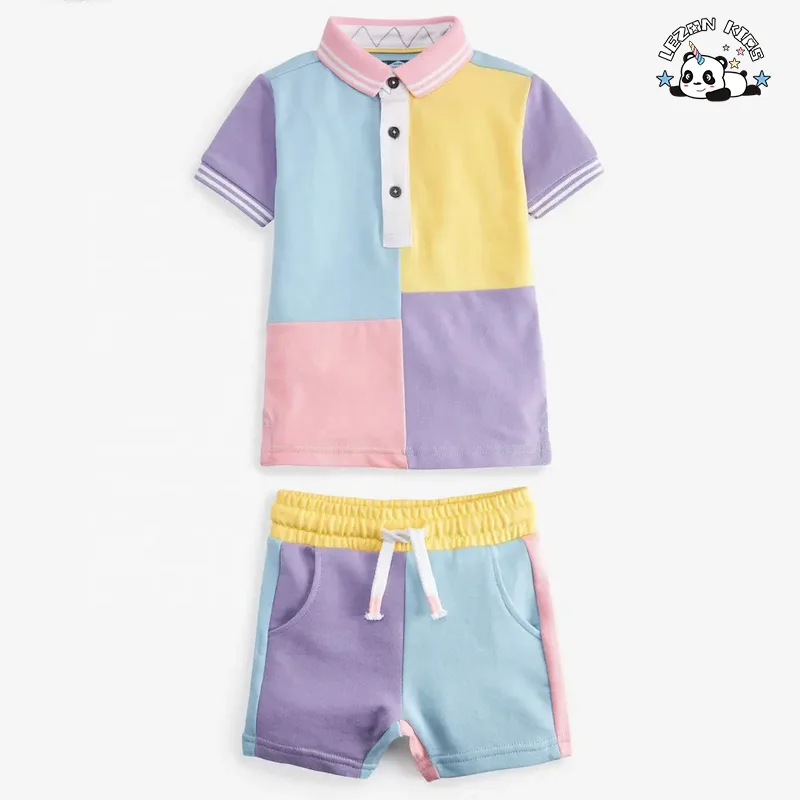 New fashion customize color block Polo And Shorts two-pieces Boys' clothing sets  in summer