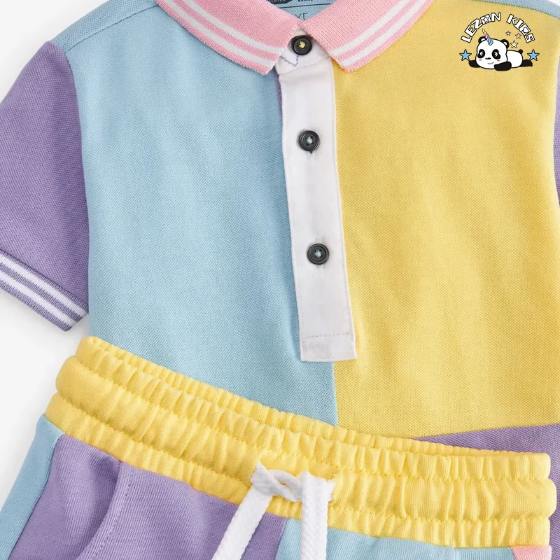 New fashion customize color block Polo And Shorts two-pieces Boys' clothing sets in summer - Product Image