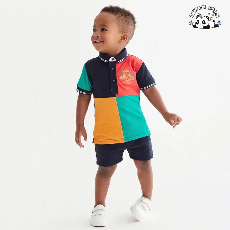 New fashion customize color block Polo And Shorts two-pieces Boys' clothing sets in summer - Product Image