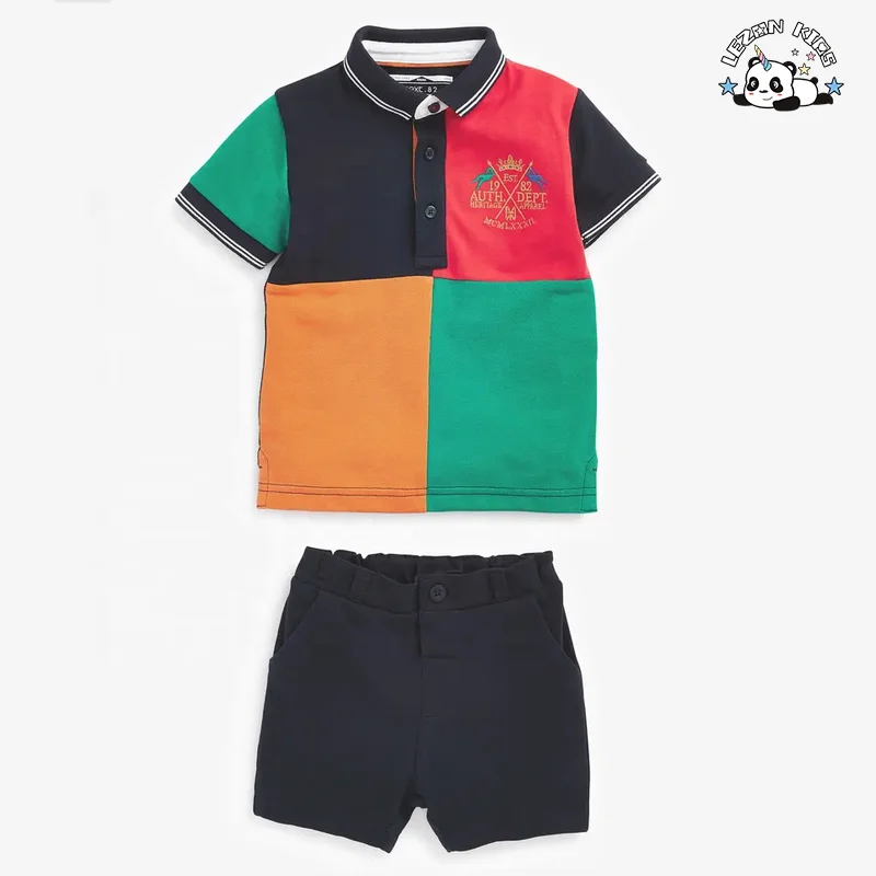 New fashion customize color block Polo And Shorts two-pieces Boys' clothing sets in summer - Product Image