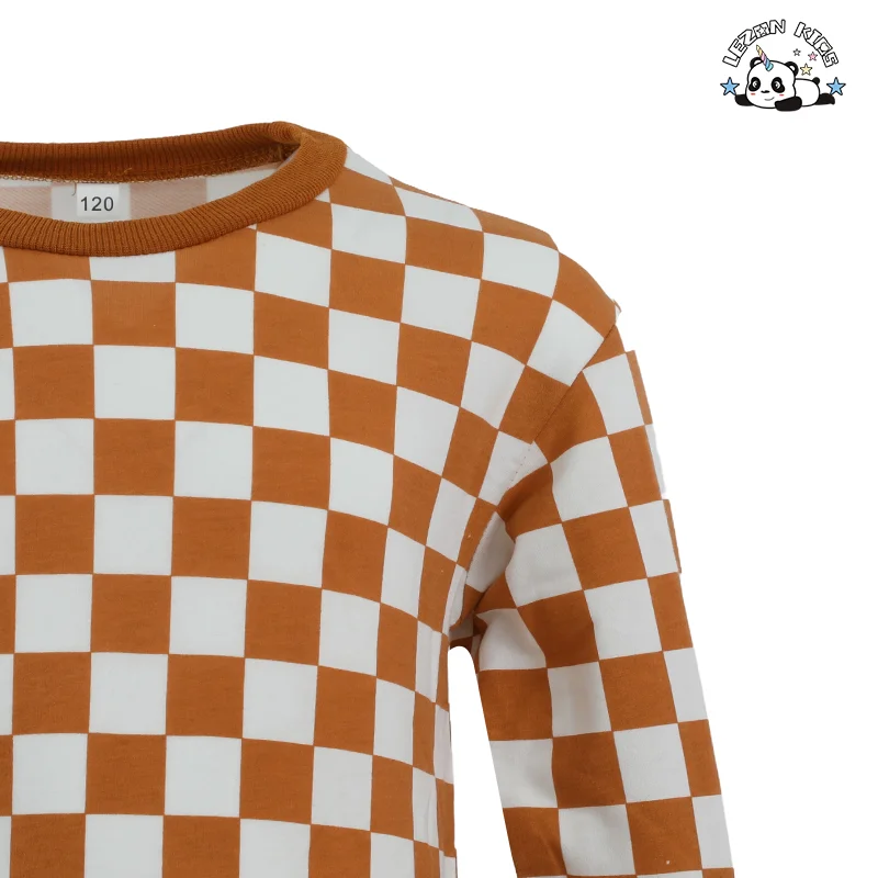 OEM Customizable Wholesale Boys Girls Checkered Baby Clothing Set Long Sleeve Retro Outfit Clothes - Product Image