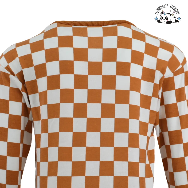 OEM Customizable Wholesale Boys Girls Checkered Baby Clothing Set Long Sleeve Retro Outfit Clothes - Product Image