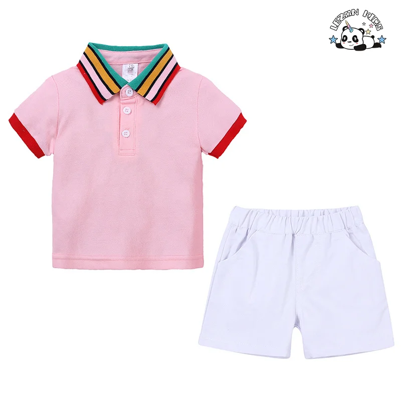 Camisa Polo Manga Curta Arco-Íris Personalizada OEM para Meninos, Conjunto de Roupas Casuais de Verão
