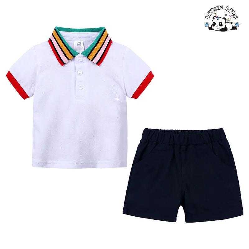 Camisa Polo Manga Curta Arco-Íris Personalizada OEM para Meninos, Conjunto de Roupas Casuais de Verão - Product Image