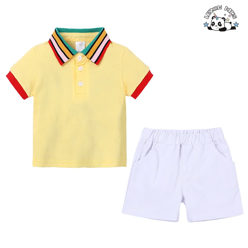 Camisa Polo Manga Curta Arco-Íris Personalizada OEM para Meninos, Conjunto de Roupas Casuais de Verão - Product Image
