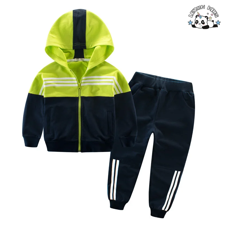 Professional Factory Casual Striped Style Two Piece Children Clothing Suit Boy Hoodie Tracksuit