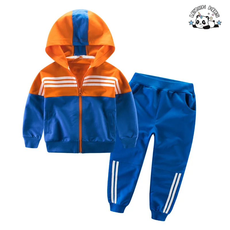 Professional Factory Casual Striped Style Two Piece Children Clothing Suit Boy Hoodie Tracksuit - Product Image