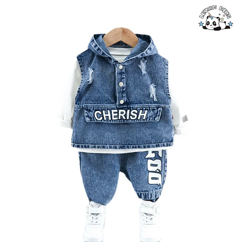 Spring Children's Clothes Unisex Wholesale Autumn  Denim Vest Jeans Three-piece Baby Set