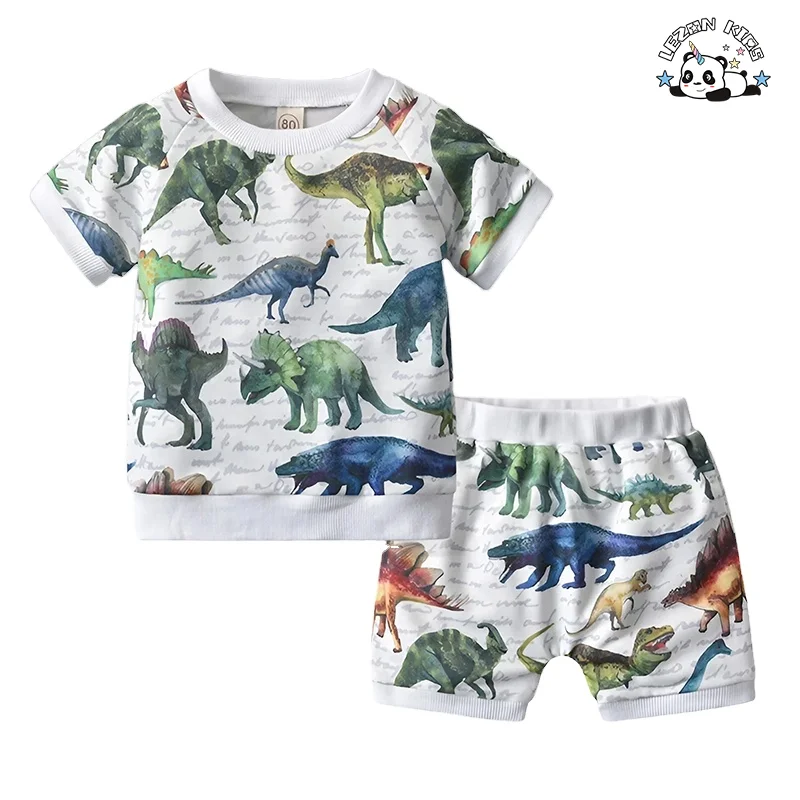 Summer Hot Sale Cartoon Printing Boys Clothing Sets Custom logo Baby Clothes for Casual Wear