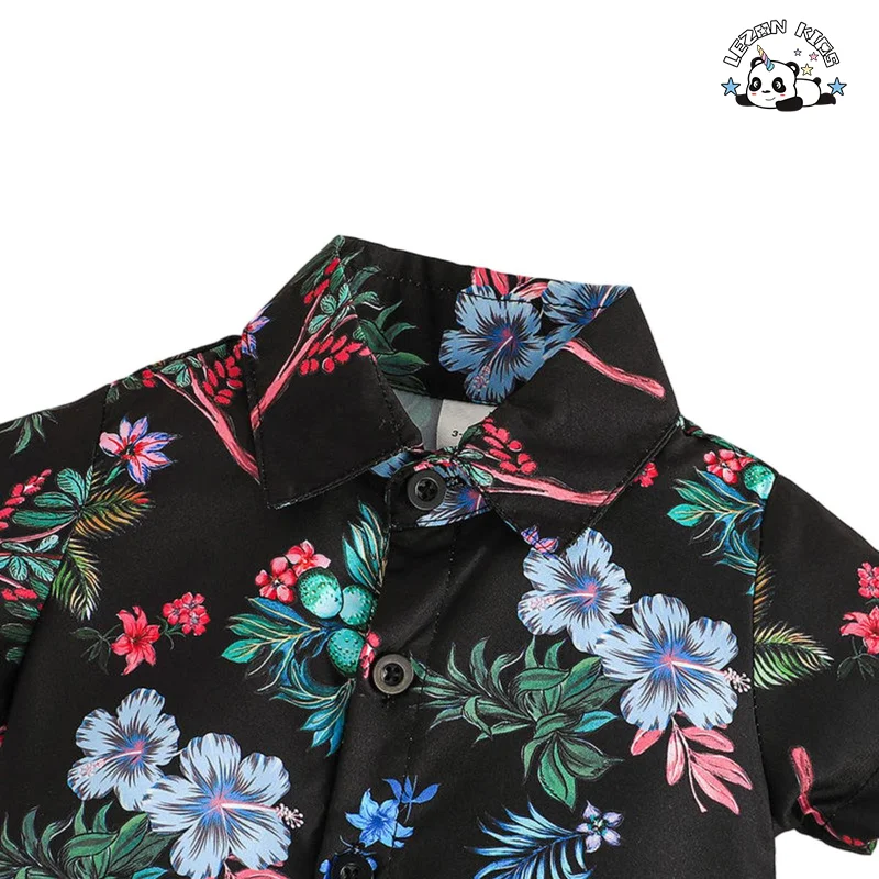 Conjunto de Roupas para Meninos com Camisa Polo Floral e Shorts 2 Peças para Férias de Verão - Product Image