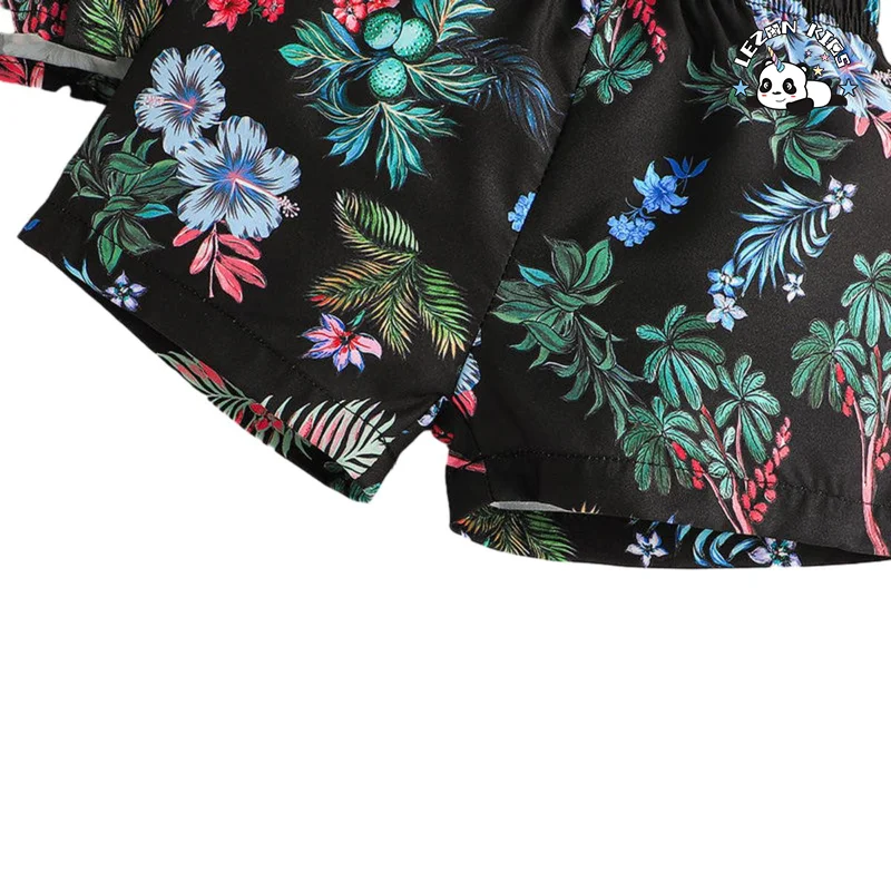 Conjunto de Roupas para Meninos com Camisa Polo Floral e Shorts 2 Peças para Férias de Verão - Product Image
