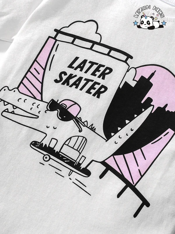 Conjunto de Calças e Camisa de Manga Curta com Estampa Fashion para Crianças de Algodão Puro - Product Image