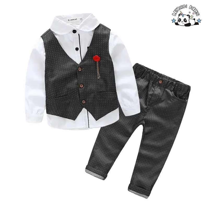 Wholesale Blue Kids Blazer Shirt Pants Vest Set Baby Boys 3 Piece Suit for Party Wear