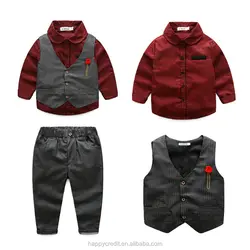 Conjunto de Blazer Azul para Crianças, Camisa, Calças e Colete para Bebês Meninos, Terno de 3 Peças para Roupas de Festa - Product Image
