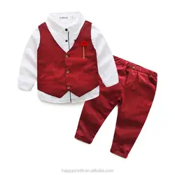 Conjunto de Blazer Azul para Crianças, Camisa, Calças e Colete para Bebês Meninos, Terno de 3 Peças para Roupas de Festa - Product Image
