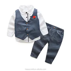 Conjunto de Blazer Azul para Crianças, Camisa, Calças e Colete para Bebês Meninos, Terno de 3 Peças para Roupas de Festa - Product Image