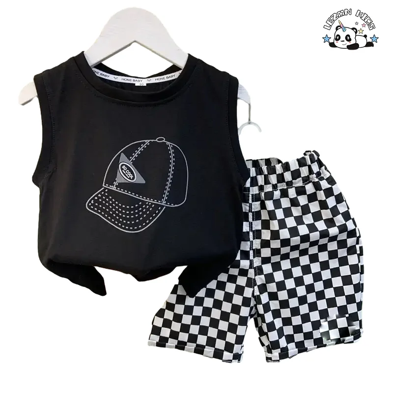 Conjunto de Roupas de Verão para Meninos por Atacado Camiseta sem Mangas Hiphop & Calções Conjunto de Roupas para Bebês Meninos de Duas Peças