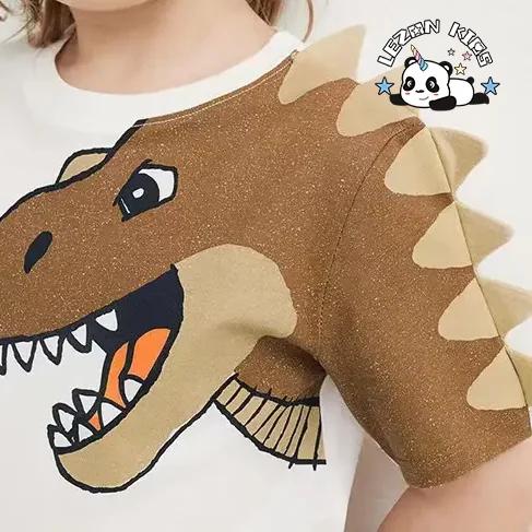 Wholesale Customization 100% cotton printed cool dinosaurs 2pcs outfits boys clothing sets - Product Image