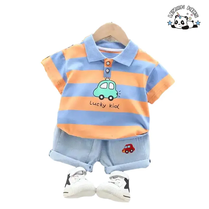 Atacado de Conjuntos de Roupas para Meninos de Alta Qualidade com Impressão de Carro e Letra Fofo 100% Algodão 2 Peças - Product Image