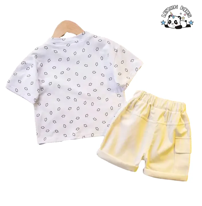 Atacado de conjuntos de roupas para meninos de alta qualidade, algodão puro, impressão de padrão de tigre, para verão