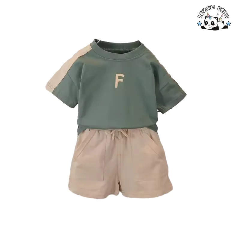 Atacado Novas Inovações 100% algodão impressão de letra camiseta e shorts verão conjunto de roupas para meninos
