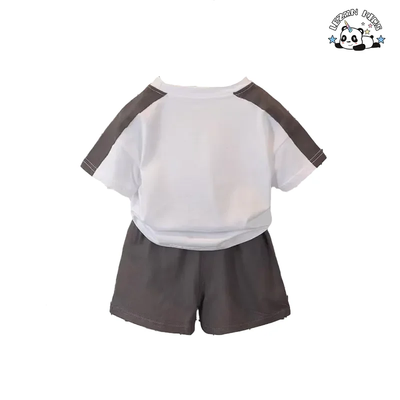 Wholesale New Innovations 100% cotton letter printing t-shirt and shorts summer boys clothing set - Product Image