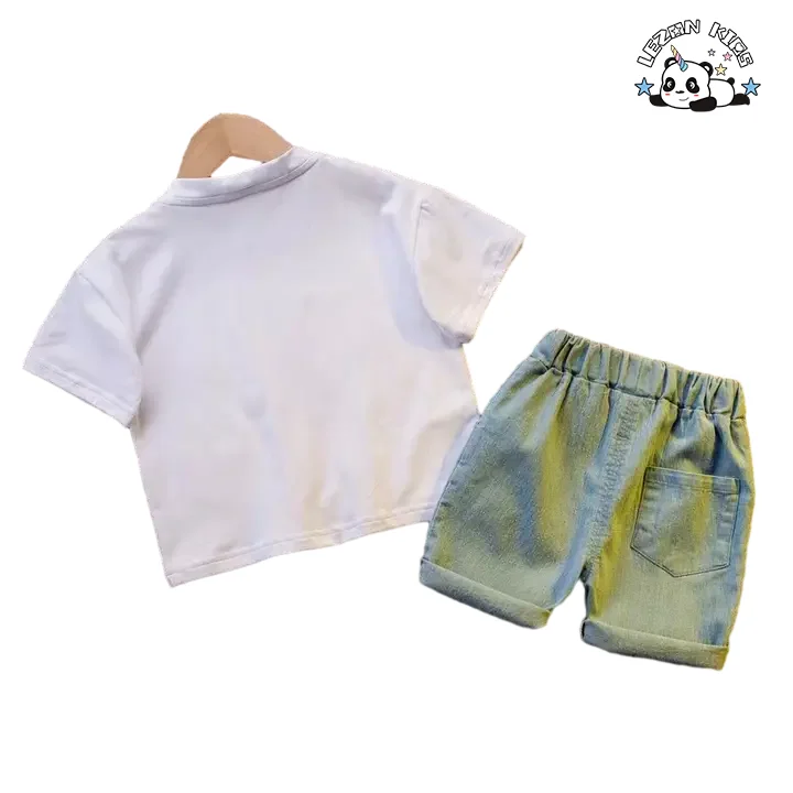 Wholesale New Innovations Cool Bear Letter Printing Summer Suit Baby Boys Girls Printed Clothing Set - Product Image
