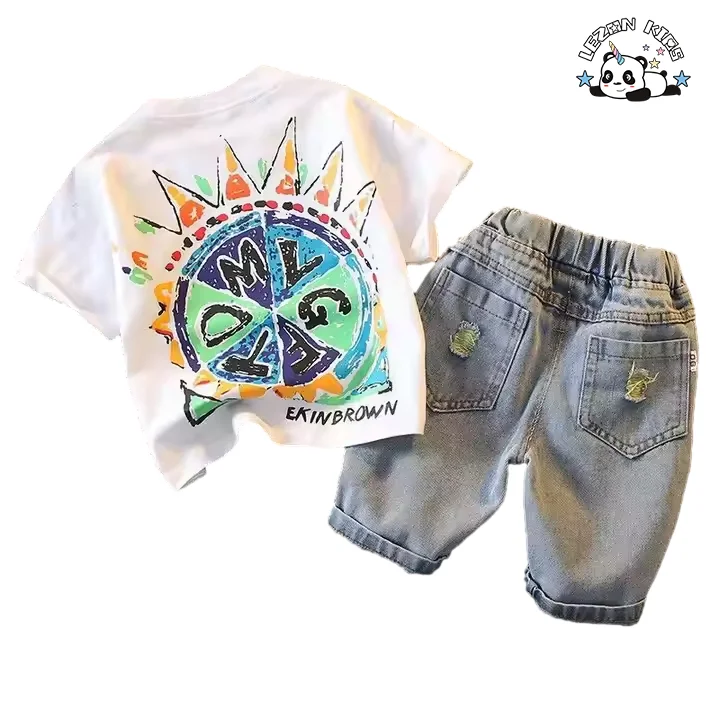Wholesale Private Label Fashionable Sports Short Sleeved Two-piece Set Kids Boys Casual Clothing Sets - Product Image