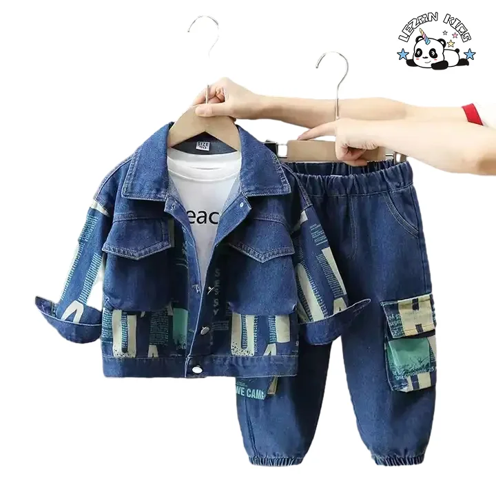 Wholesale Spring Autumn Long Sleeve Jacket and Pants Printed Kids Clothing Boys Set - Product Image