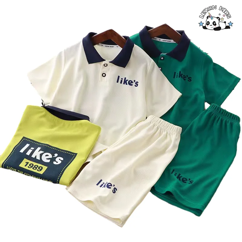 Atacado de Novos Produtos camiseta polo e shorts impressão de letra casual verão conjunto de roupas para meninos - Product Image