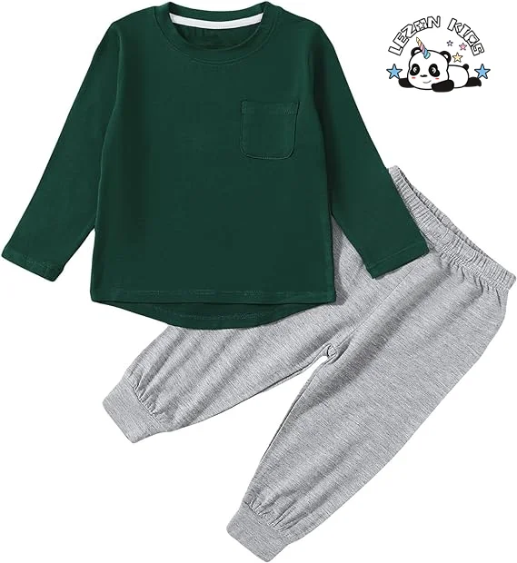 Conjunto de Roupas de Outono e Inverno para Meninos Camisas de Manga Longa com Bolso e Calças 2 Peças para 2-14T - Product Image