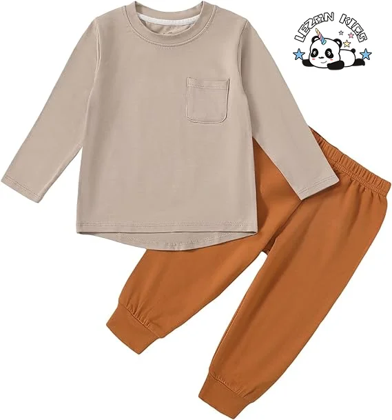 Conjunto de Roupas de Outono e Inverno para Meninos Camisas de Manga Longa com Bolso e Calças 2 Peças para 2-14T - Product Image