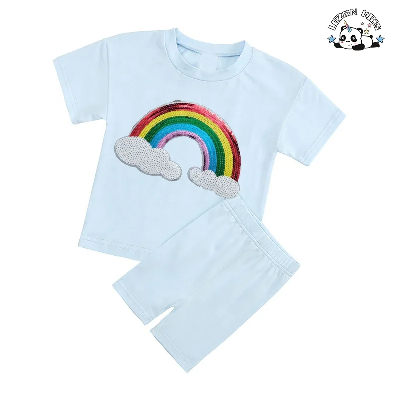 100% Cotton Sports Leisure Short-sleeved Girls Summer Clothes 2-14 Years Old Children's Clothes 2 Pieces of Children - Product Image