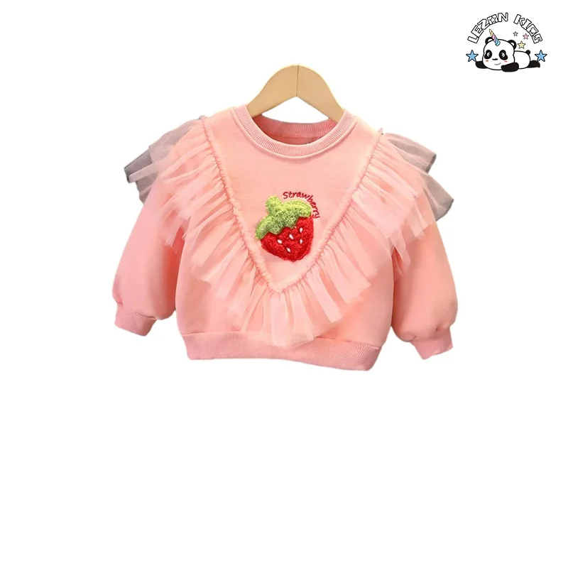 2023 New Sweet Girls Brush Fleece Tulle Ruffle Hoodie Set Girls Winter Clothing Sets for 1 to 7 years - Product Image